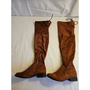 A New Day Boots Womens 7 Tall Over The Knee High Riding Low Heels Brown Suede